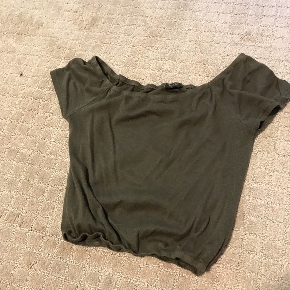 Olive green off the shoulder crop top